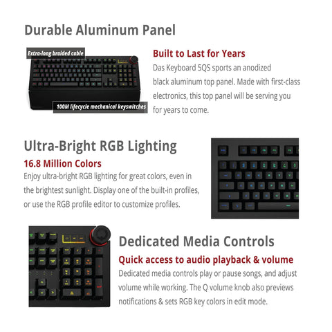 Next Level Smart RGB Mechanical Keyboard With Programmable Keys And Killer Typing Flow For Work And Gaming Featuring Color Alert Display On Keys Aluminum Top Deck Volume Knob And Cozy Palm Rest In Black showcasing aluminum panel, RGB lighting, and volume knob.