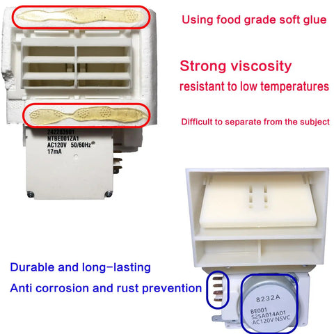 Air Damper Control Assembly For Refrigerator Replacement Damper Fits DFH FFE FFH FFS LFS And More, front and side views