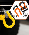 Beefy 2 Pack D Ring Shackle Set For Off Road Vehicles Heavy Duty Tow Shackles For Trucks And SUVs Universal High Performance Towing Accessories In Bright Orange, featuring close-up of shackle and components