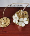 Petals Tiffany Style Stained Glass Ceiling Pendant Light With 8 Inch Cream White Lampshade Cherry Blossom Finish and brass canopy