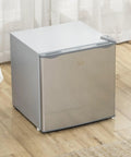 Sleek Compact Countertop Mini Freezer With Removable Shelves And Cool Gray Housing perfect for dorms in stylish interior setting.