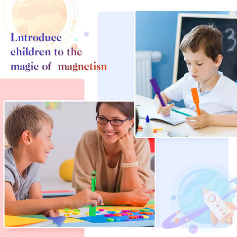 Children using 30 Pack Magnetic Wands For Kids Bulk Classroom Science Tools Colorful Bingo Sticks in a learning activity.