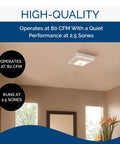 Room view of Bluetooth Speaker Ventilation Fan With LED Light For Bathrooms And Rooms, 80 CFM Exhaust, 2.5 Sones, ceiling mounted