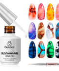 Blooming Gel Nail Polish HEMA Free 20ml Kit With Nail Art Brush For Marble Stone Watercolor Floral Effects, nail designs shown