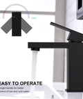 Matte Black Single Handle Bathroom Sink Faucet In Stainless Steel Vanity With Pop Up Drain Stopper And Flexible Water Supply Hoses