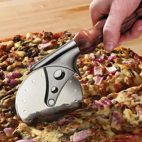 Heavy Duty 4 Inch Diameter Stainless Steel Pizza Cutter Turning Kit With Pewter Finish Slicer cutting pizza