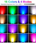 RGBW Landscape Lighting System With Remote And Transformer, showing 16 LED color-changing options, low voltage, IP65 waterproof kit