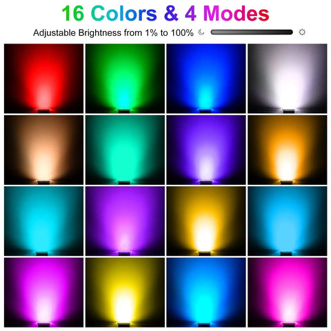 RGBW Landscape Lighting System With Remote And Transformer, showing 16 LED color-changing options, low voltage, IP65 waterproof kit