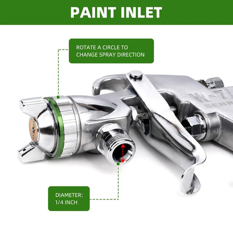Heavy Duty Pressure Feed Air Spray Paint Gun With One Piece Steel Body And Nickel Chromium Coating 1.5mm Nozzle paint inlet detail