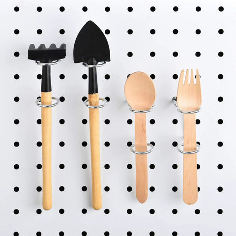 12 Piece Screwdriver Organizer Set With Double Ring Tool Holders For Pegboard Hooks holding garden tools on a pegboard
