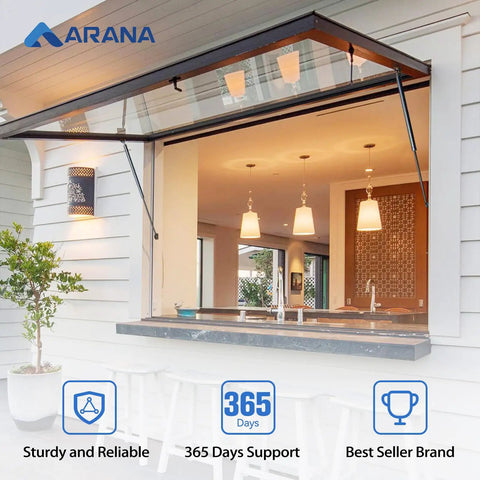 Outdoor kitchen window supported by 20 Inch Gas Struts 40 Lb with Brackets Non Detachable for RV Camper Doors and Trailers
