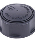 Black plastic vented fuel tank cap for MTD Craftsman Toro Cub Cadet Gravely Murray Husqvarna Snapper mower and lawn tractors.
