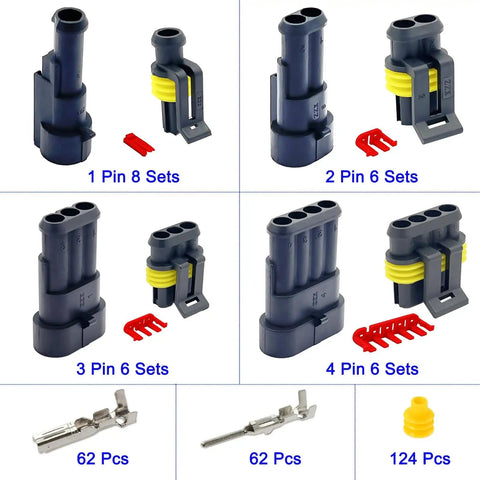 352 Piece Waterproof Car Electrical Connector Kit With 1 2 3 4 Pin Connectors displaying various connector sets and pieces