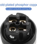 Close-up of Two Pack M12 4 Pin Male Aviation Connector Wire Plug A Coding showing gold-plated phosphor copper contacts.