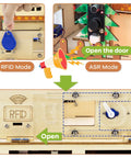 ESP32 Smart Home Starter Kit With Voice Recognition And App Control, showing RFID and ASR mode for door access.