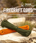 Firecraft Paracord Utility Rope With Three Extra Strands For Survival Gear, Emergency Fishing, Sewing And Tinder, Durable Paracord Cord For Outdoor Prep In Burnt Orange 25 Ft displayed on rocky surface