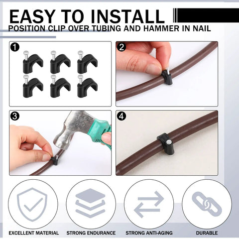 100 Pack Drip Irrigation Tubing Mounting Clips For One Quarter Inch And Three Eighths Inch Tubing Keep Garden Lines Secure And Leak Free No Fuss Easy To Install installation guide