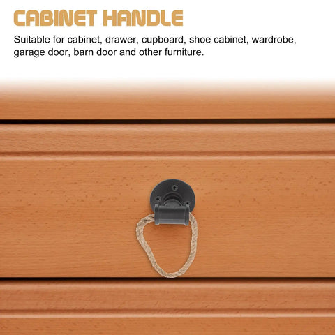Vintage Black Iron Rope Cabinet Pulls Set for Rustic Kitchen Drawers shown installed on wooden cabinet
