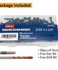 Torx Head Concrete Screws For Masonry Anchoring 3/16 x 1-1/4 Inch 50 Pack Go To Fasteners in a plastic box with bits included