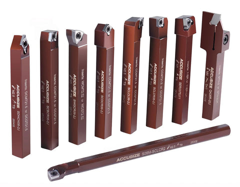 Accusize 9pc 3/8in shank indexable carbide turning tool set with 10 extra inserts for aluminum