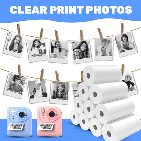 10 Rolls BPA Free Thermal Paper For Kids Instant Cameras, universal 57mm x 25mm rolls with sample printed photos and kids cameras
