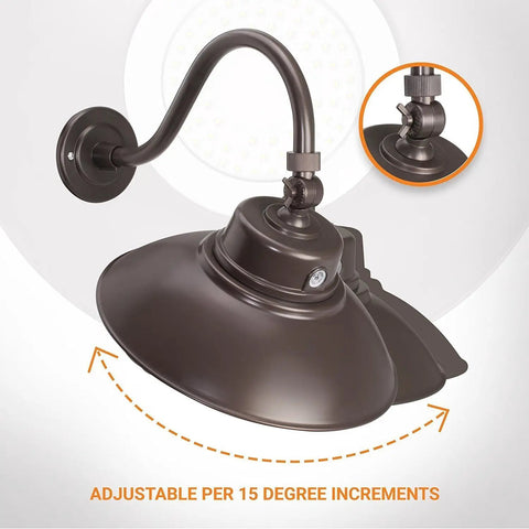 Bronze 14 Inch Gooseneck Barn Light LED Fixture With Photocell Dusk To Dawn, Indoor Outdoor Use, Swivel Head, 42W, 3800 Lumens, Energy Star Rated, ETL Listed, Sign Lighting, Built To Last, Warm White 3000K