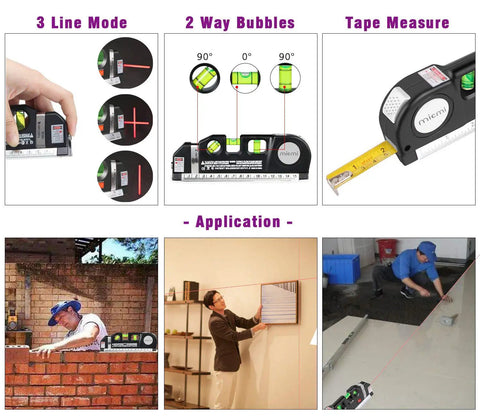 Laser Level And Multipurpose Tape Measure Kit For DIY Home Improvement 8 Feet Plus Range With Standard And Metric Rulers Pinpoint Accuracy Triple Positioning Bubble Line Laser Pro Grade For Framing Hanging Tiling