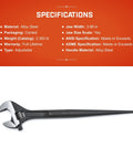 Adjustable 16 Inch Black Oxide Construction Wrench For Tight Spaces With Wide Mouth And Beefy Grip Workhorse