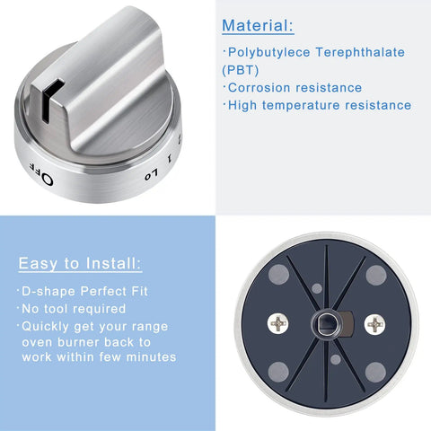 Gas Stove Knobs Five Pack Stainless Steel Look Burner Control Knobs Compatible With GE Range Stoves Replacement For PS11729081
