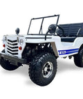125cc Go Kart With 3 Speed Manual Transmission, Two Seats, Electric And Kick Start, Top Speed 35 MPH, White Blue Design, Side View