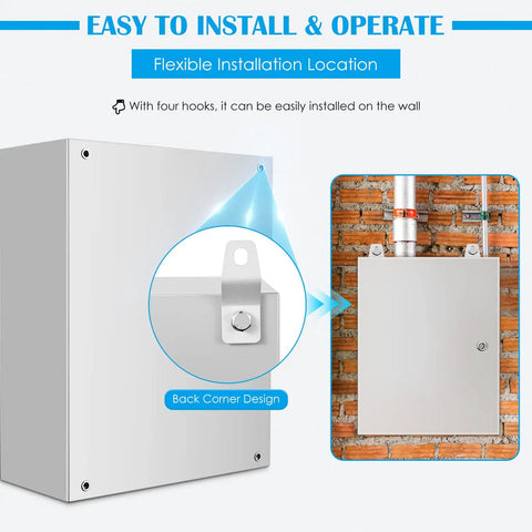 Heavy Duty Tough As Nails Outdoor Electrical Enclosure Box 20x12x10 Inches IP66 Weatherproof Junction Box close-up corner bracket