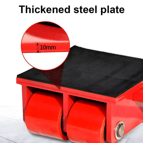 Heavy Duty 64 Ton Machine Skate Dollies With Hardcore Steel Wheels And Fast Lock Hooks For Zero Hassle Industrial Gear Moving Around The Shop Without A Sigh, featuring thickened steel plate and rubber surface.