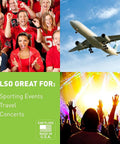 Collage of people at a sports event, an airplane, concert crowd with Protechs Foam Ear Plugs For Sleep And Focus use cases.
