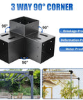Heavy Duty 4x4 Pergola Brackets Set For Outdoor DIY Install 3 Way Right Angle Corner Brackets In Black Powder Coated Steel
