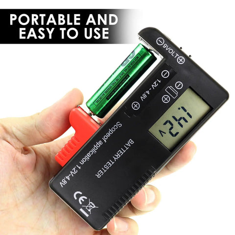 Easy Read Battery Checker Digital Capacity Tester For AA AAA C D 9V 1.5V Button Cells And 3.7V Li Batteries Fast Health Readout Dope Gadget For Home Shop And DIY Tech, handheld with AA battery