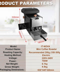 Badass Home Coffee Bean Roaster Featuring Direct Fire Technology And Precision Agitator Drum For Crisp Light Or Bold Dark Roasts with product dimensions.