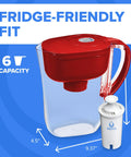 Metro Water Filter Pitcher With SmartLight Indicator, 6-Cup Capacity, BPA Free Red, includes one filter, reduces plastic waste.