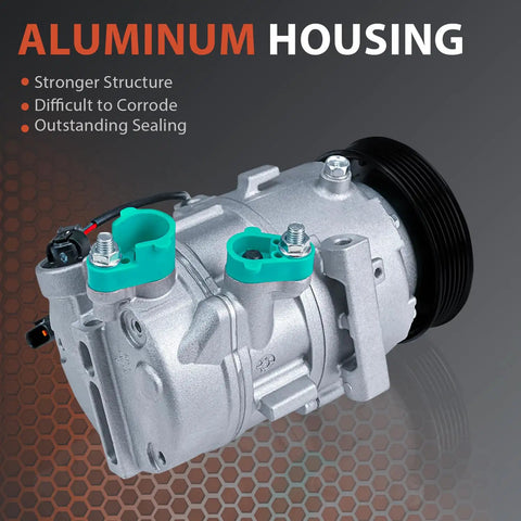 Straight Swap AC Compressor With Clutch Assembly For Hyundai Elantra And Kia Forte drop-in installation view with aluminum housing.