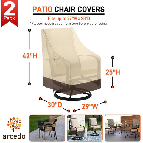 Heavy Duty Waterproof Outdoor Chair Covers Built To Last For High Back Dining And Swivel Chairs Pack Of 2 All Weather Patio Furniture Covers Beige And Brown Fits Up To 29W 30D 42H displayed covering swivel chair