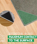 Non Slip Rug Pad Grippers Corner 4 Pack, Double Sided Self Adhesive showing strong grip on hardwood floor with green corner.
