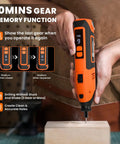 Bad Boy 12V Cordless Rotary Tool Featuring 35000RPM Digital Display And 2000mAh Lithium Ion Battery Tough As Nails shows gear memory function.