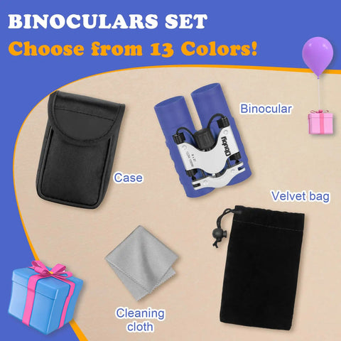 Real Binos For Kids 8x21 Compact And Shockproof Folding Mini Binos For Bird Watching Travel Camping Gift For Boys And Girls Ages 3-12 High Resolution Optics Soft Eyeguards Blue, set with case and bag