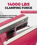 Heavy Duty 6 Inch Bench Vise With Thick Steel Anvil And 360 Degree Swivel Base Built Like A Tank From High Strength Ductile Iron jaws showcasing 14000 lbs clamping force.