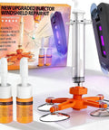 DIY Windshield Chip Repair Kit With Suction Cup And UV Curing Light, 2 Pack shown with orange tool and bottles