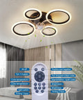 26 Inch Geometric Ceiling Fan With Lights Remote Control Bladeless Low Profile Design For Kitchen And Bedroom, remote shown