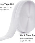 Heavy Duty White Sew On Hook And Loop Tape Nylon Fastener Strips 1 Inch By 33 Feet Non Adhesive Craft Rolls Hook and loop rolls.