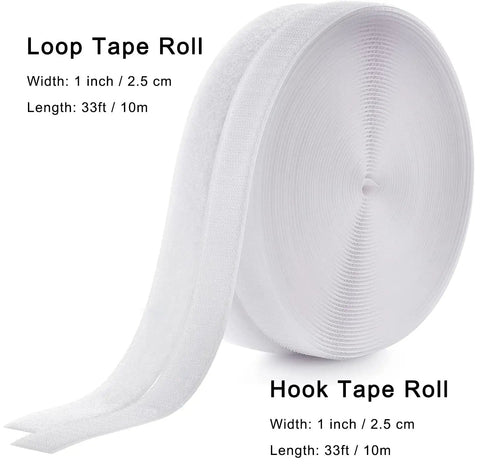 Heavy Duty White Sew On Hook And Loop Tape Nylon Fastener Strips 1 Inch By 33 Feet Non Adhesive Craft Rolls Hook and loop rolls.