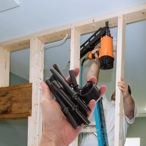 Heavy Duty Pneumatic Air Hammer Rivet Set With Stainless Steel Chisel Bits And Smooth Tool Design For Auto And Industrial Jobs That Get The Work Done Right, black bits held by hand