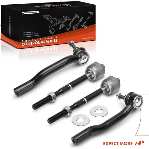 Front Inner Outer Tie Rod End Kit For Nissan Cube 2009 2014 And Versa 2007 2012 Hatchback Replacement Steering Linkage Bolt On Easy Install Tightens Loose Steering And Eliminates Play, black steel parts with box