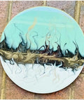 Turquoise Resin Lazy Susan With Handcrafted Wooden Turntable, 10 Inch Modern Serving Tray showcasing elegant resin art design